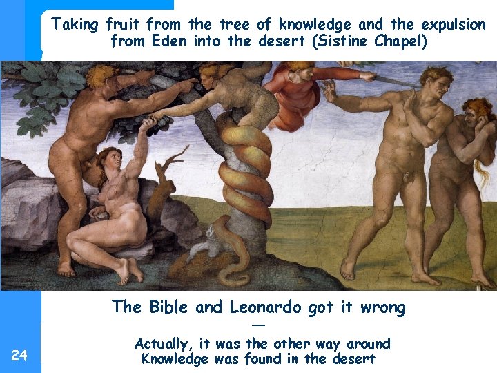 Taking fruit from the tree of knowledge and the expulsion from Eden into the