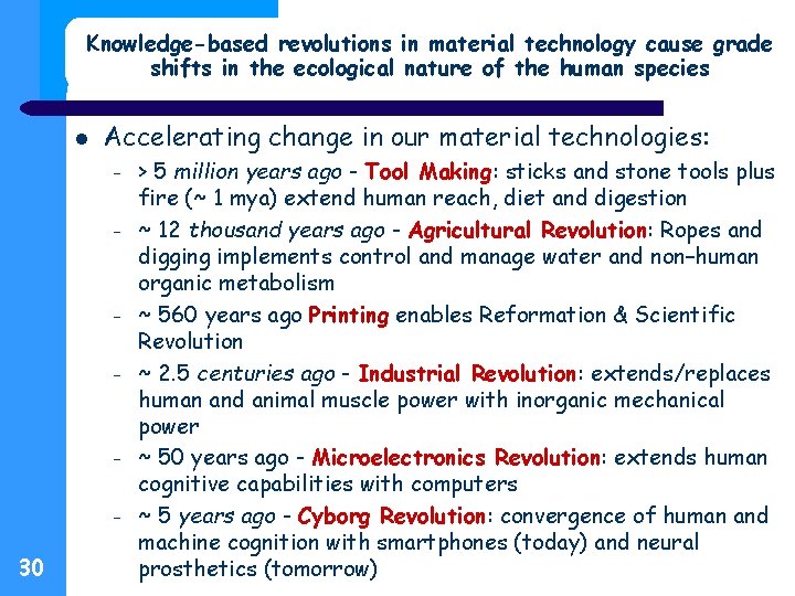 Knowledge-based revolutions in material technology cause grade shifts in the ecological nature of the