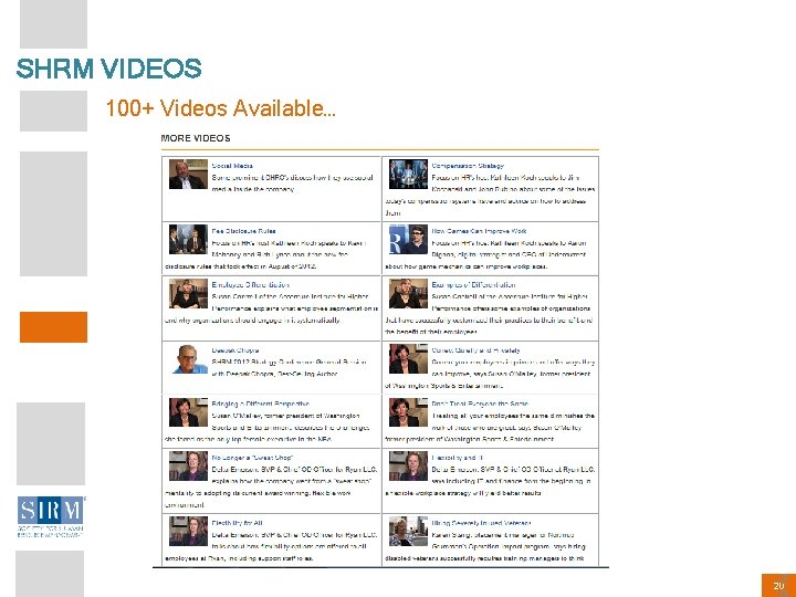 SHRM VIDEOS 100+ Videos Available… 2 20 