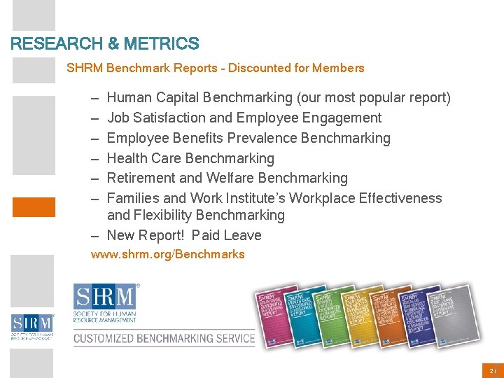 RESEARCH & METRICS SHRM Benchmark Reports – Discounted for Members – – – Human