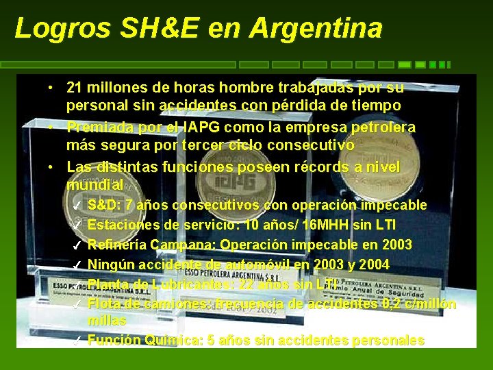 Logros SH&E en Argentina • 21 millones de horas hombre trabajadas por su personal