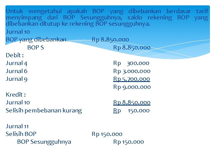 Untuk mengetahui apakah BOP yang dibebankan berdasar tarif menyimpang dari BOP Sesungguhnya, saldo rekening