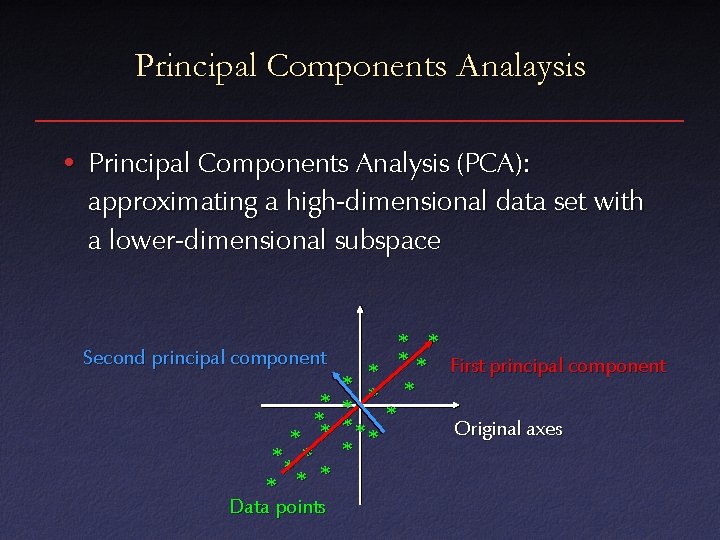 Principal Components Analaysis • Principal Components Analysis (PCA): approximating a high-dimensional data set with