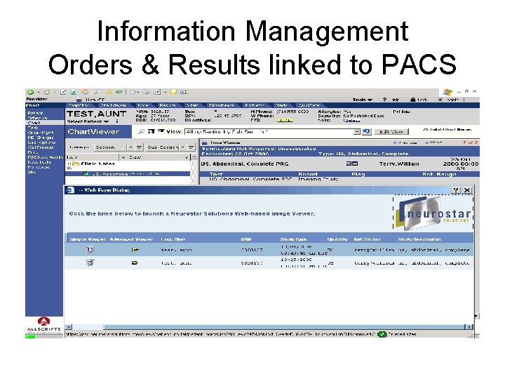 Information Management Orders & Results linked to PACS 