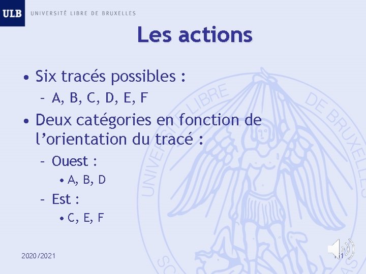 Les actions • Six tracés possibles : – A, B, C, D, E, F