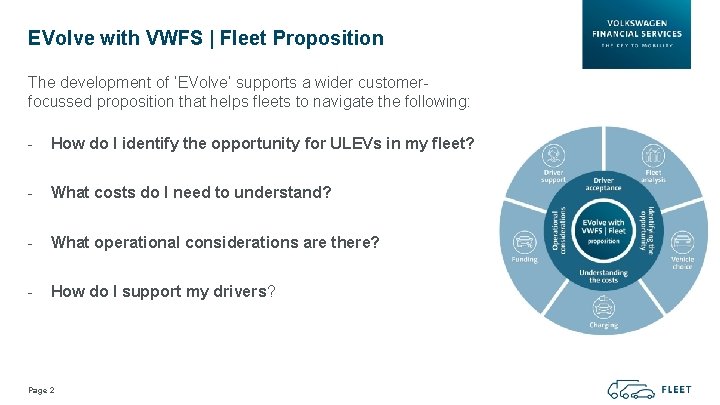 EVolve with VWFS | Fleet Proposition The development of ‘EVolve’ supports a wider customerfocussed EVolve with VWFS | Fleet Proposition The development of ‘EVolve’ supports a wider customerfocussed
