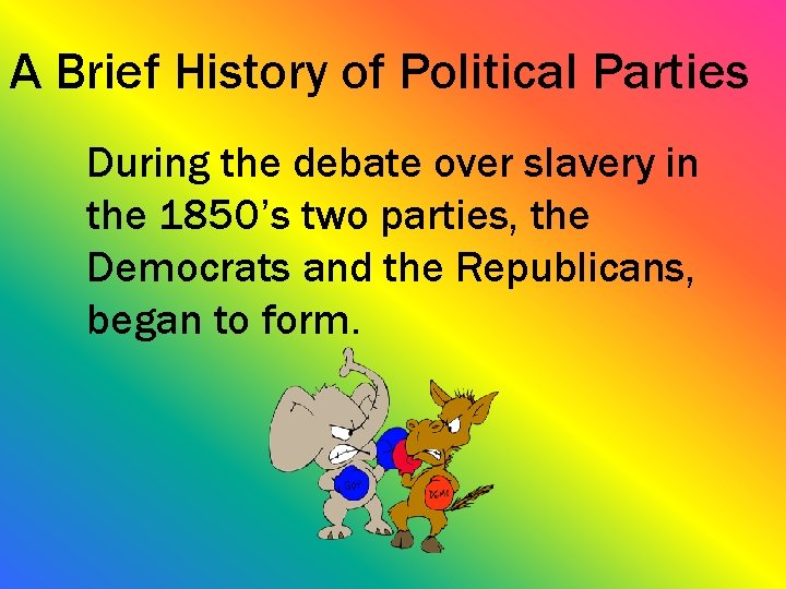 A Brief History of Political Parties During the debate over slavery in the 1850’s