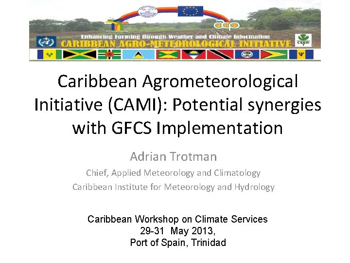 Caribbean Agrometeorological Initiative (CAMI): Potential synergies with GFCS Implementation Adrian Trotman Chief, Applied Meteorology