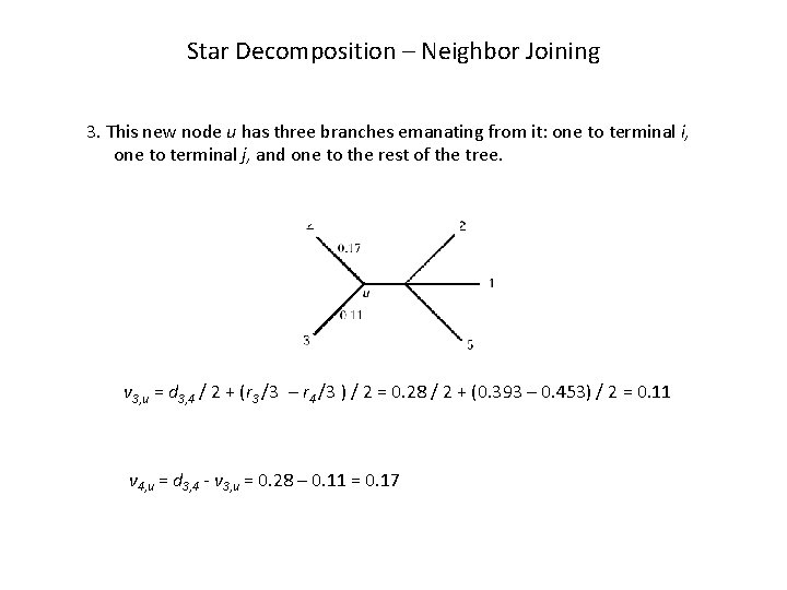 Star Decomposition – Neighbor Joining 3. This new node u has three branches emanating