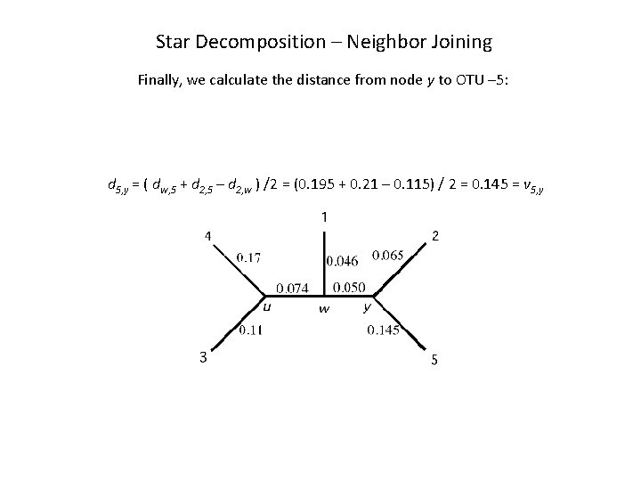 Star Decomposition – Neighbor Joining Finally, we calculate the distance from node y to