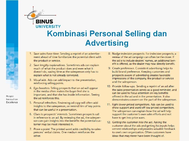 Kombinasi Personal Selling dan Advertising 