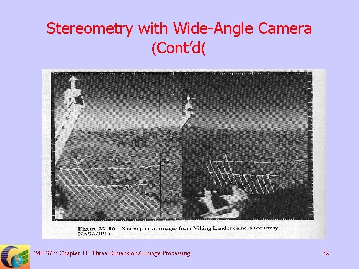 Stereometry with Wide-Angle Camera (Cont’d( 240 -373: Chapter 11: Three Dimensional Image Processing 32