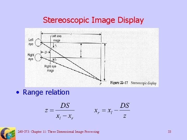 Stereoscopic Image Display • Range relation 240 -373: Chapter 11: Three Dimensional Image Processing