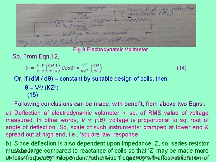 Fig. 9 Electrodynamic Voltmeter. So, From Eqn. 12, Or, if (d. M / dθ)