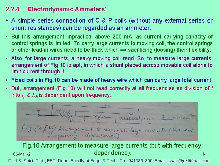 2. 2. 4 Electrodynamic Ammeters: • A simple series connection of C & P