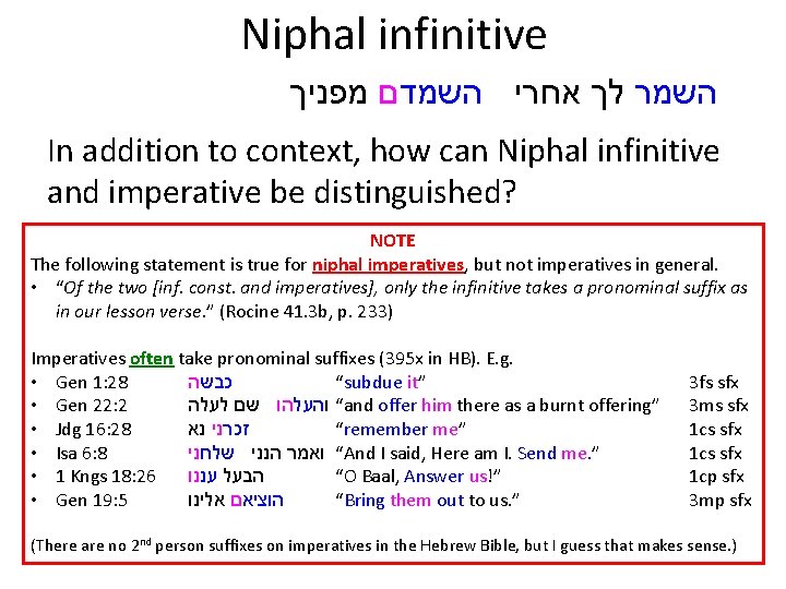 Niphal infinitive השמר לך אחרי השמדם מפניך In addition to context, how can Niphal