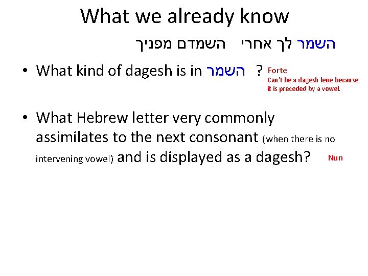 What we already know השמר לך אחרי השמדם מפניך • What kind of dagesh