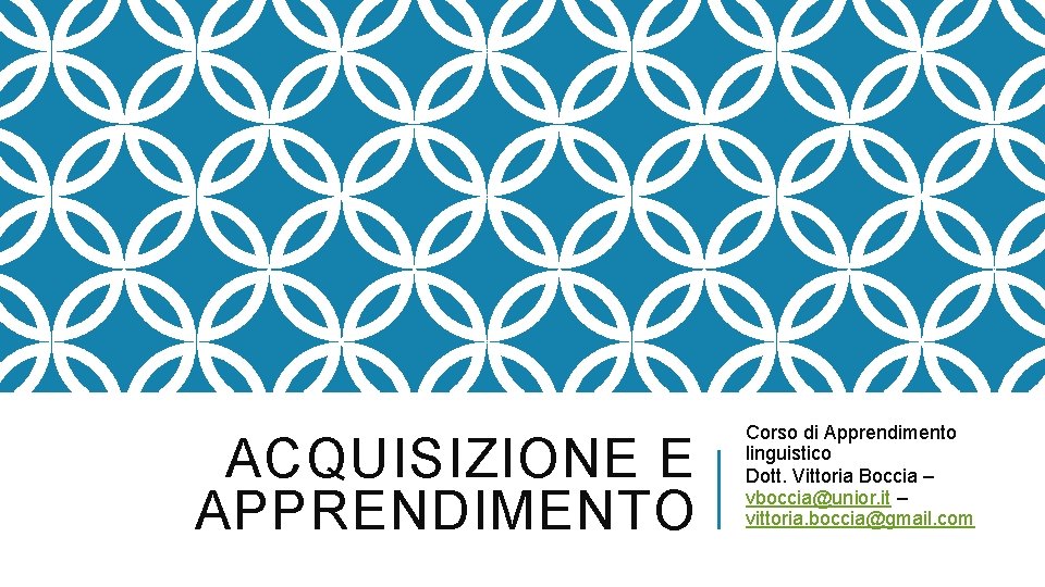 ACQUISIZIONE E APPRENDIMENTO Corso di Apprendimento linguistico Dott. Vittoria Boccia – vboccia@unior. it –