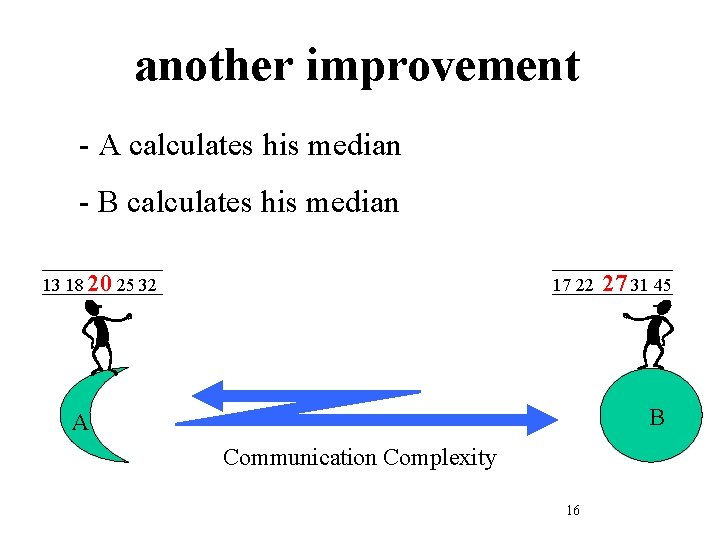 another improvement - A calculates his median - B calculates his median 13 18