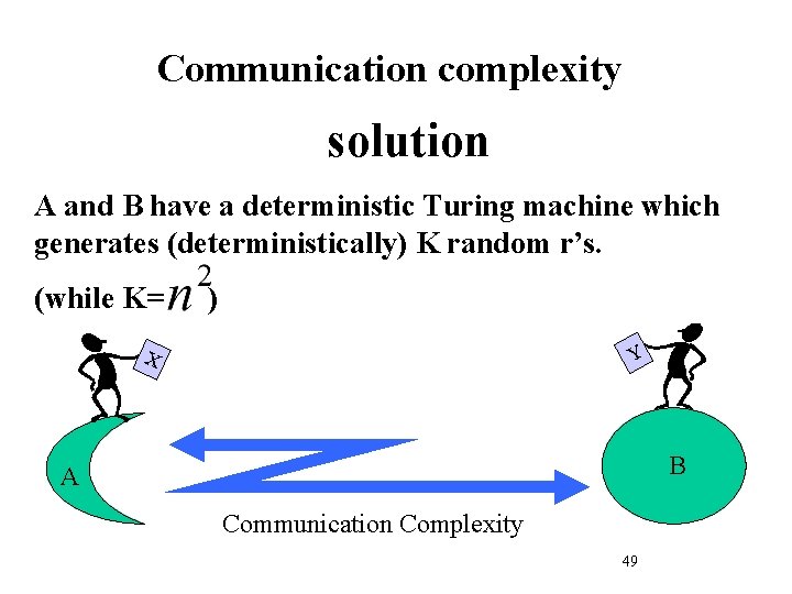 Communication complexity solution A and B have a deterministic Turing machine which generates (deterministically)