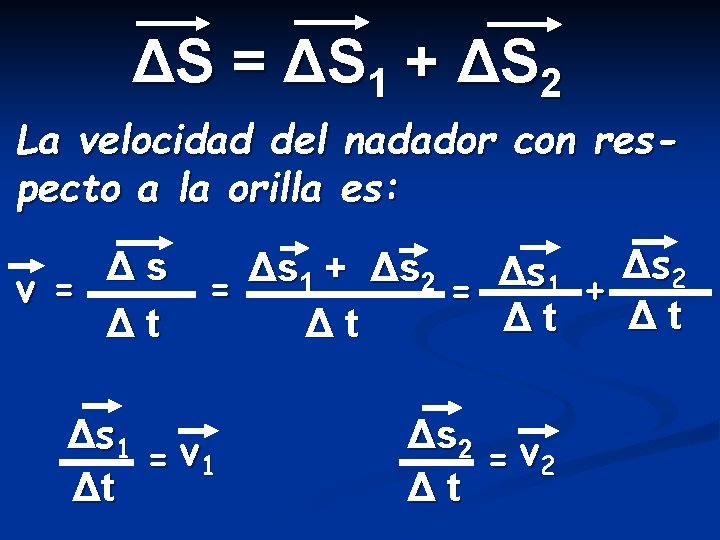 ΔS = ΔS 1 + ΔS 2 La velocidad del nadador con respecto a