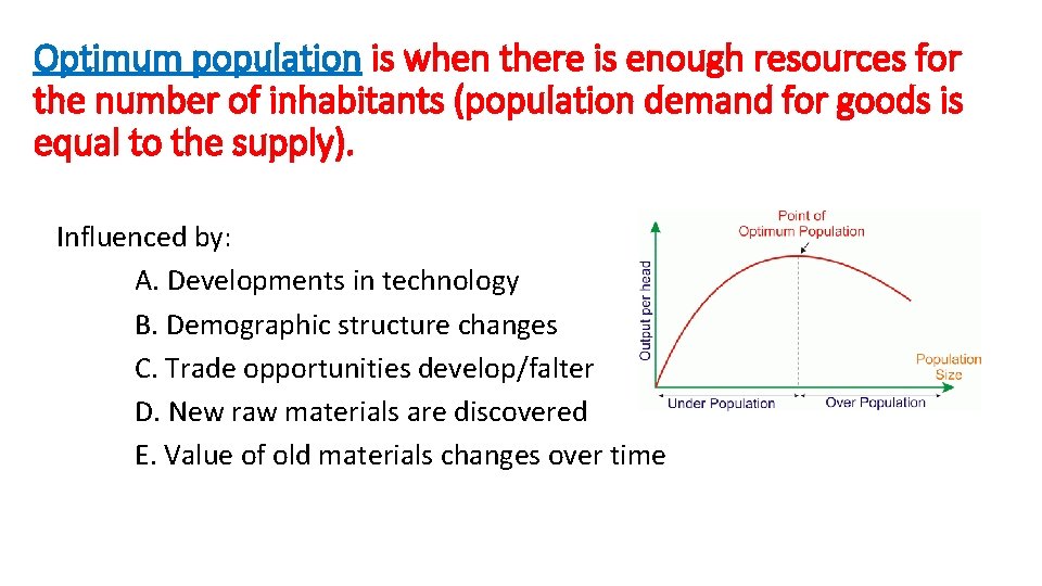 Optimum population is when there is enough resources for the number of inhabitants (population