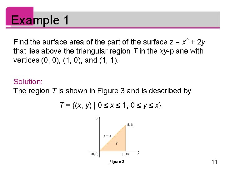 Example 1 Find the surface area of the part of the surface z =
