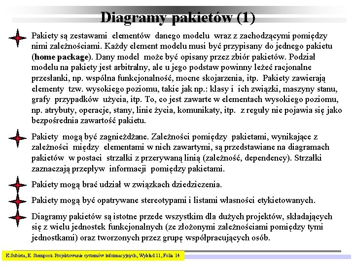 Diagramy pakietów (1) Pakiety są zestawami elementów danego modelu wraz z zachodzącymi pomiędzy nimi