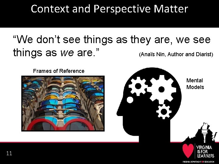 Context and Perspective Matter “We don’t see things as they are, we see things