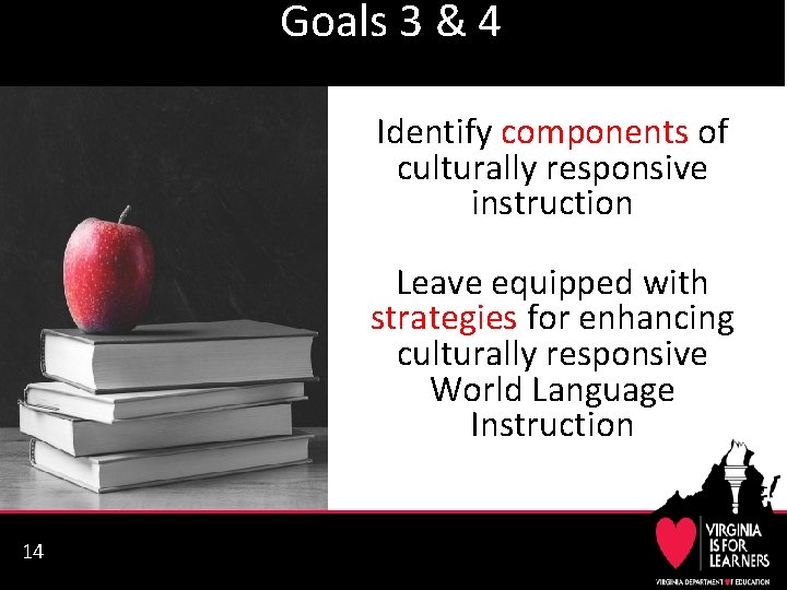 Goals 3 & 4 Identify components of culturally responsive instruction Leave equipped with strategies