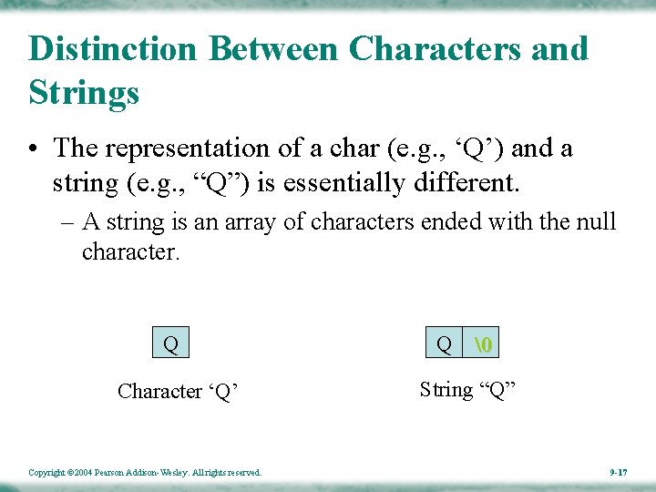 Distinction Between Characters and Strings • The representation of a char (e. g. ,