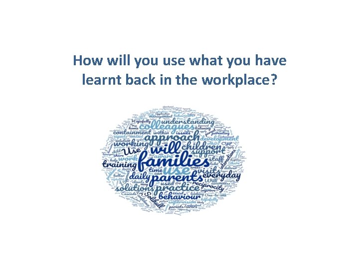 How will you use what you have learnt back in the workplace? 