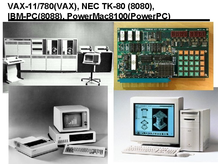 VAX-11/780(VAX), NEC TK-80 (8080), IBM-PC(8088), Power. Mac 8100(Power. PC) 17 
