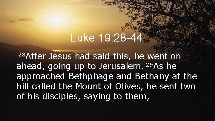 Luke 19: 28 -44 28 After Jesus had said this, he went on ahead,