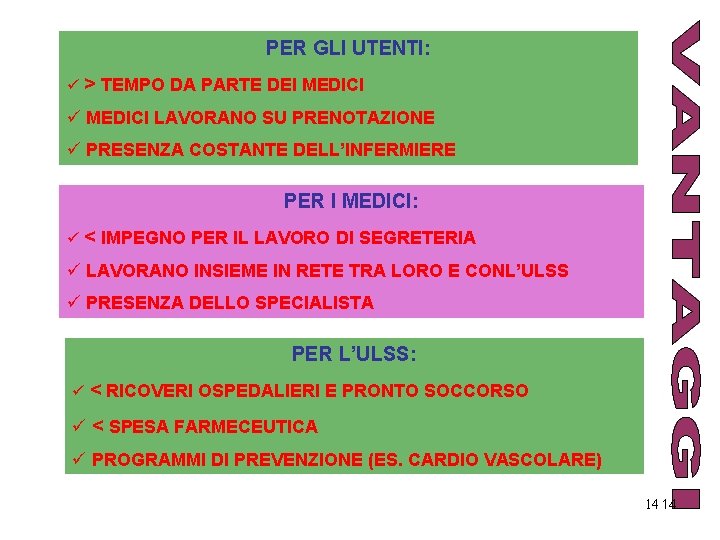 PER GLI UTENTI: ü > TEMPO DA PARTE DEI MEDICI ü MEDICI LAVORANO SU PER GLI UTENTI: ü > TEMPO DA PARTE DEI MEDICI ü MEDICI LAVORANO SU