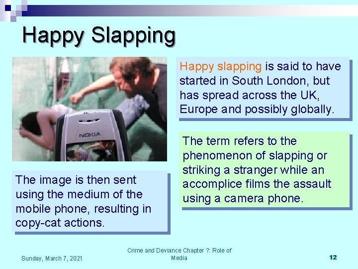Happy Slapping Happy slapping is said to have started in South London, but has