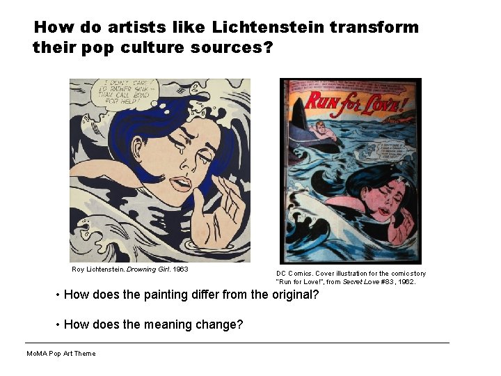 How do artists like Lichtenstein transform their pop culture sources? Roy Lichtenstein. Drowning Girl.