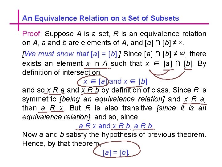An Equivalence Relation on a Set of Subsets Proof: Suppose A is a set,