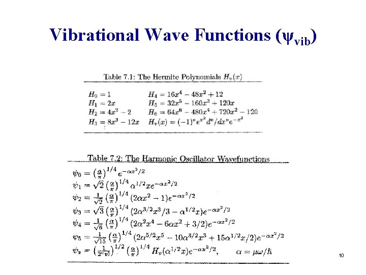 Vibrational Wave Functions (ψvib) 10 
