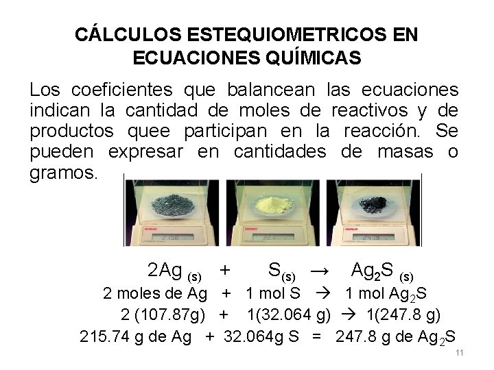 CÁLCULOS ESTEQUIOMETRICOS EN ECUACIONES QUÍMICAS Los coeficientes que balancean las ecuaciones indican la cantidad