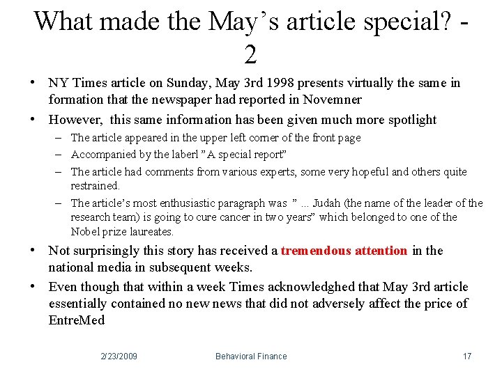 What made the May’s article special? 2 • NY Times article on Sunday, May What made the May’s article special? 2 • NY Times article on Sunday, May