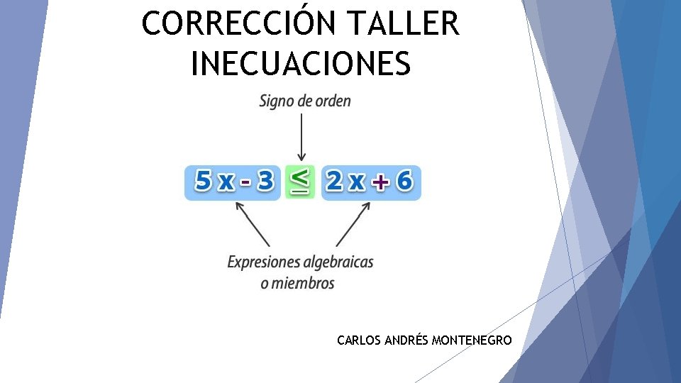 CORRECCIÓN TALLER INECUACIONES CARLOS ANDRÉS MONTENEGRO 