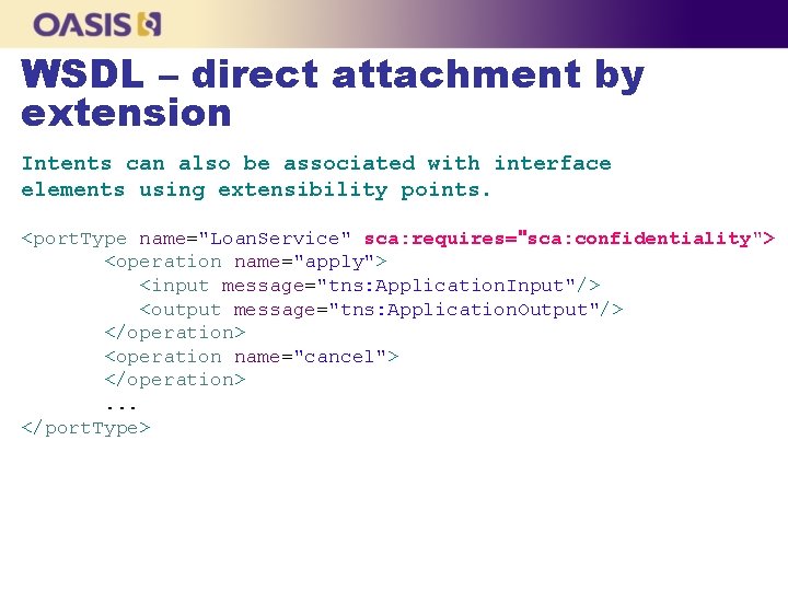 WSDL – direct attachment by extension Intents can also be associated with interface elements