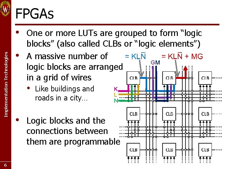 FPGAs Implementation Technologies • 6 • One or more LUTs are grouped to form