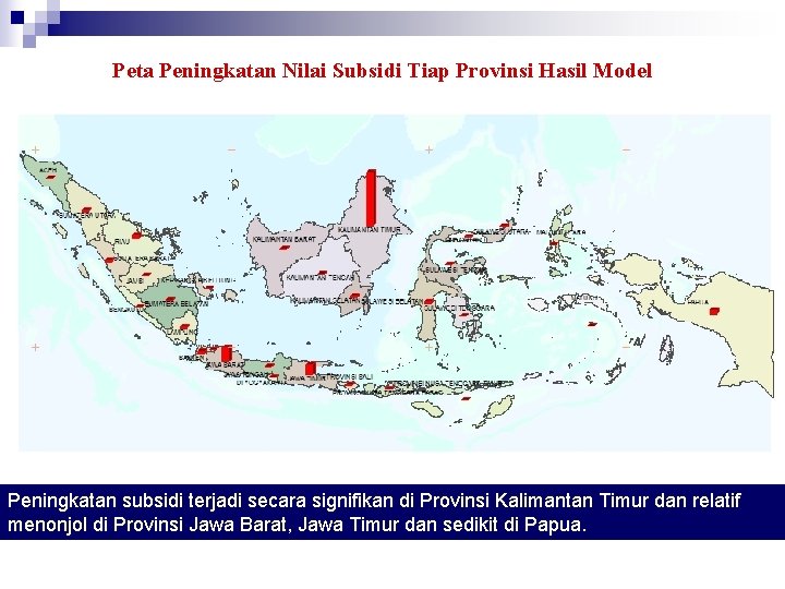 Peta Peningkatan Nilai Subsidi Tiap Provinsi Hasil Model Peningkatan subsidi terjadi secara signifikan di