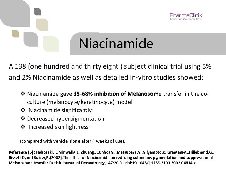 Niacinamide A 138 (one hundred and thirty eight ) subject clinical trial using 5%