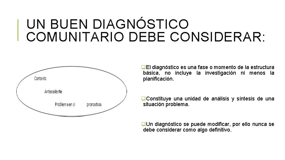 UN BUEN DIAGNÓSTICO COMUNITARIO DEBE CONSIDERAR: q. El diagnóstico es una fase o momento UN BUEN DIAGNÓSTICO COMUNITARIO DEBE CONSIDERAR: q. El diagnóstico es una fase o momento
