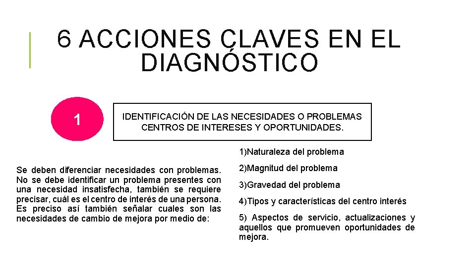 6 ACCIONES CLAVES EN EL DIAGNÓSTICO 1 IDENTIFICACIÓN DE LAS NECESIDADES O PROBLEMAS CENTROS 6 ACCIONES CLAVES EN EL DIAGNÓSTICO 1 IDENTIFICACIÓN DE LAS NECESIDADES O PROBLEMAS CENTROS
