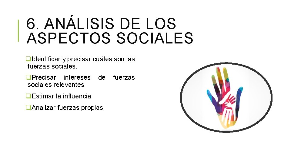 6. ANÁLISIS DE LOS ASPECTOS SOCIALES q. Identificar y precisar cuáles son las fuerzas 6. ANÁLISIS DE LOS ASPECTOS SOCIALES q. Identificar y precisar cuáles son las fuerzas