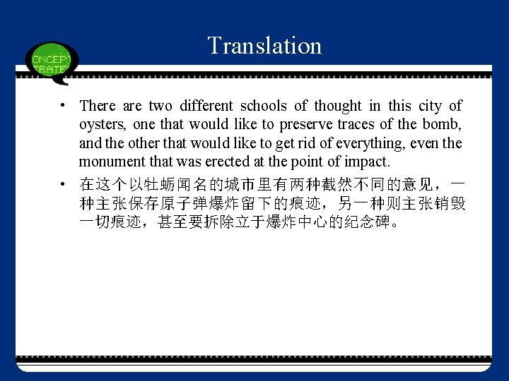 Translation • There are two different schools of thought in this city of oysters,